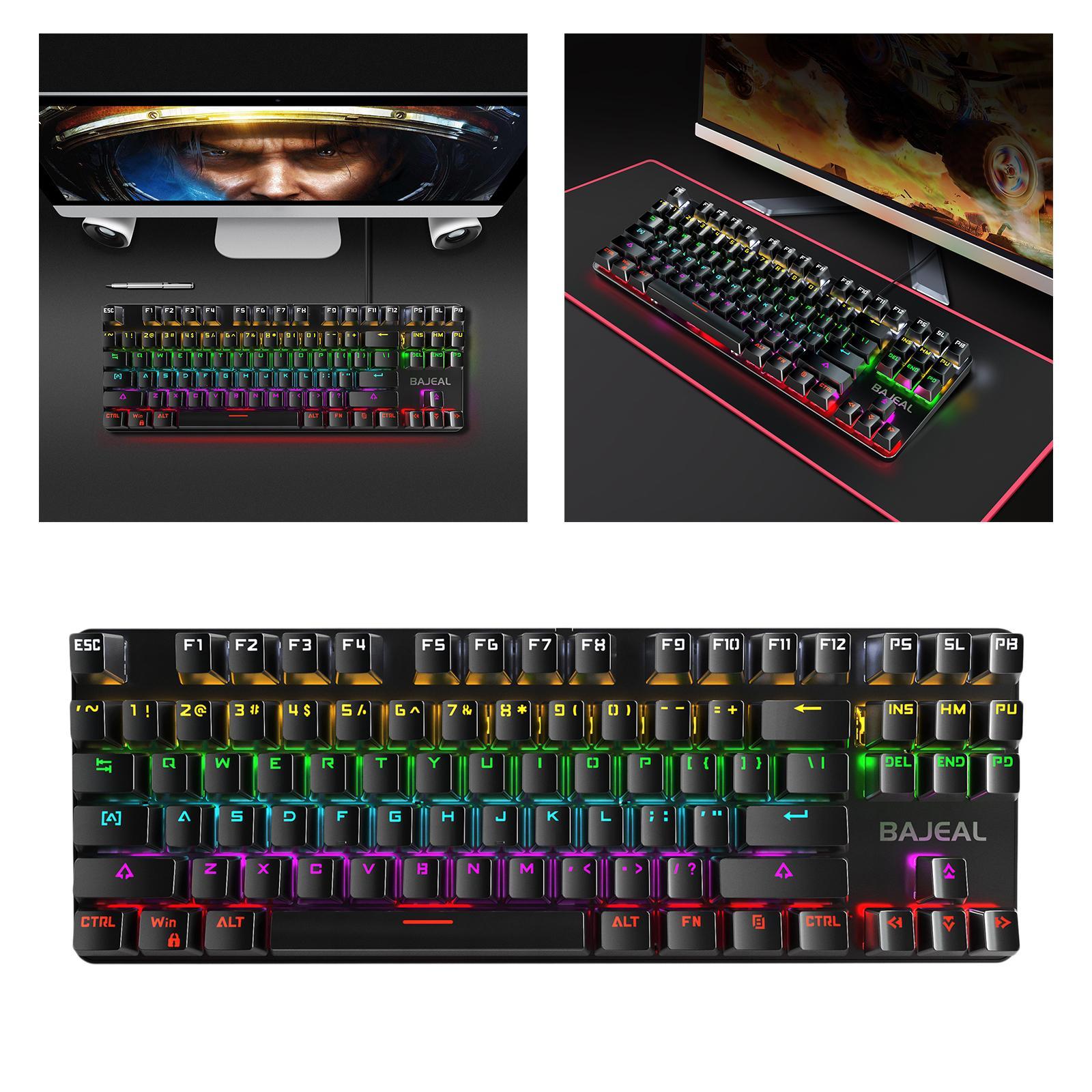 Gaming Mini Compact 87 Keys Wired Mechanical Keyboard LED USB for Gamer Black