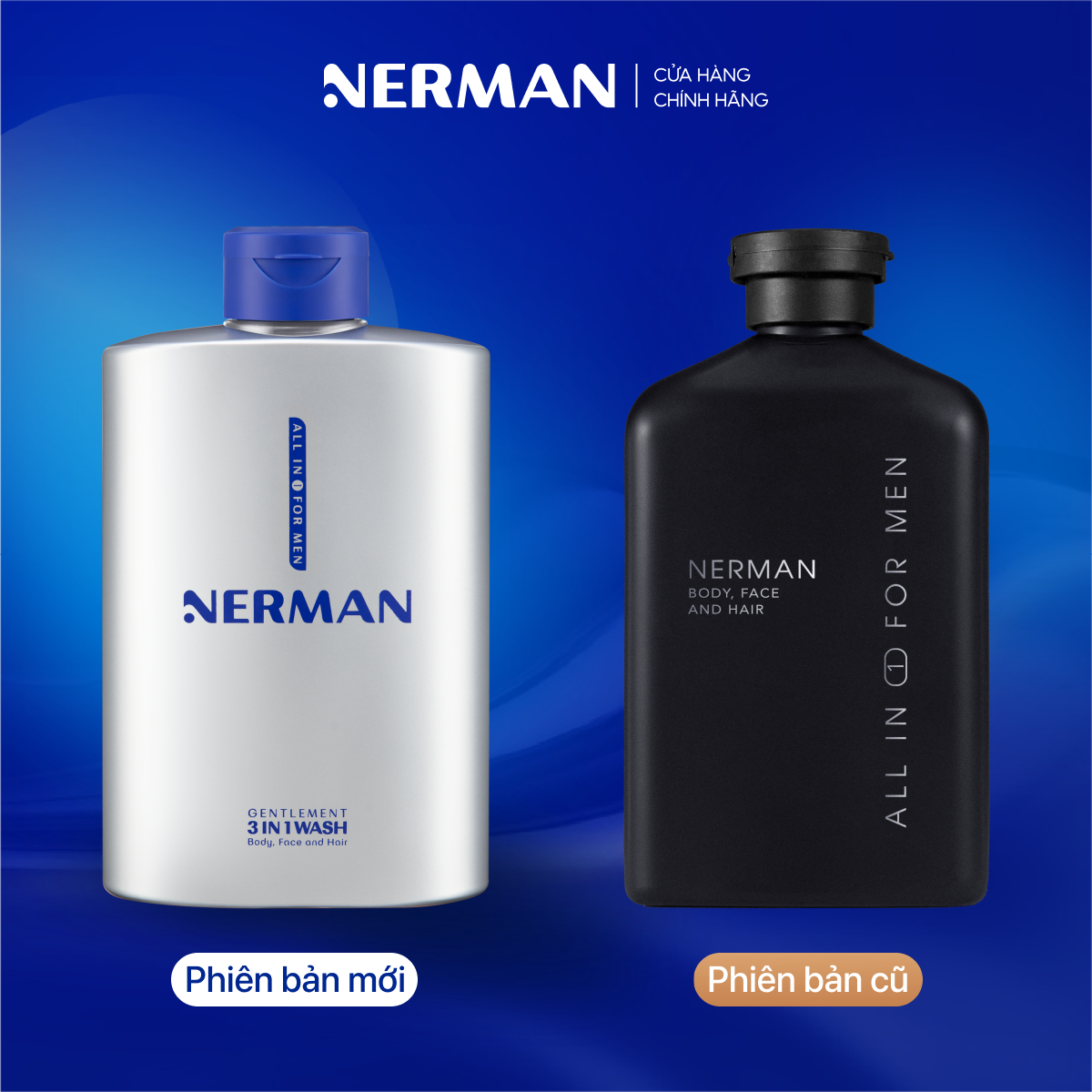 Combo Manly Nerman - Sữa tắm gội hương nước hoa cao cấp 350ml &amp; Gel rửa mặt ngừa mụn 100ml