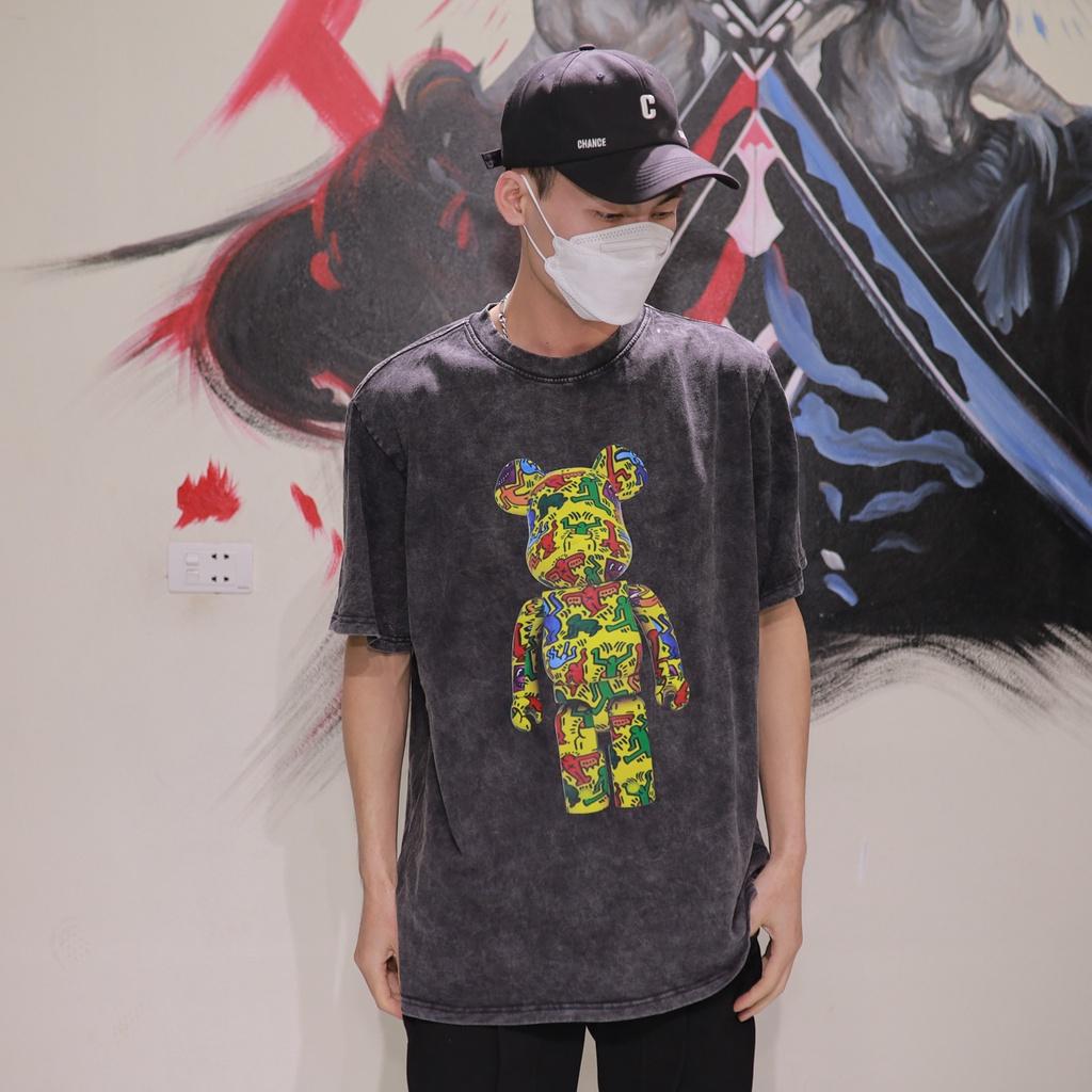 Áo thun tay lỡ Bearbrick nam nữ loang đen chất liệu cotton 100% cao cấp phối dáng unisex