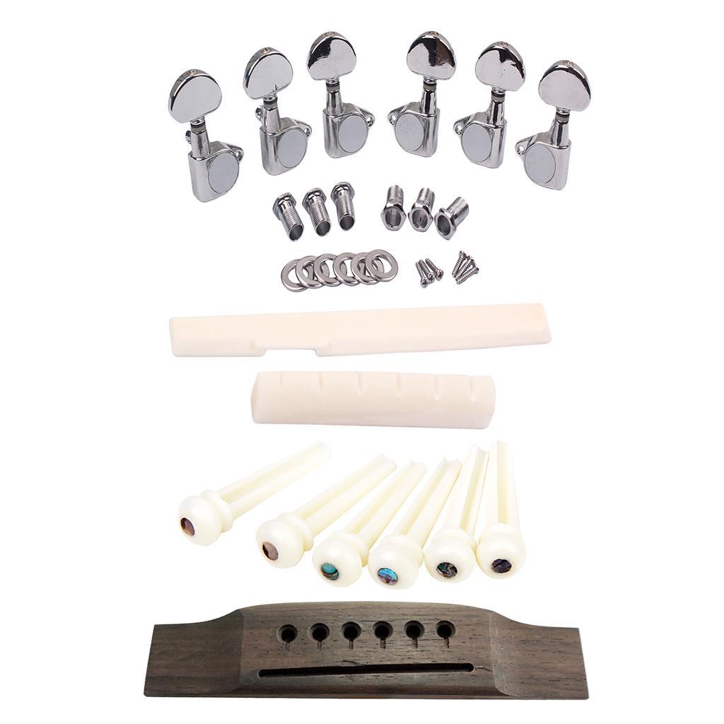 Rosewood Guitar Bridge with Bone Bridge Pins Saddle Nut Tuning Pegs