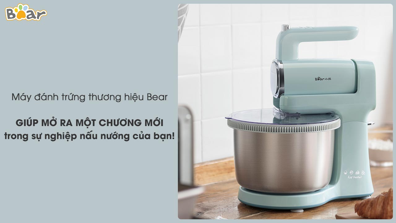 Máy Đánh Trứng Trộn Bột Để Bàn BEAR DDQ-B03V1 Dung Tích Cối 4 Lít, Công Suất 300 W - Hàng Chính Hãng