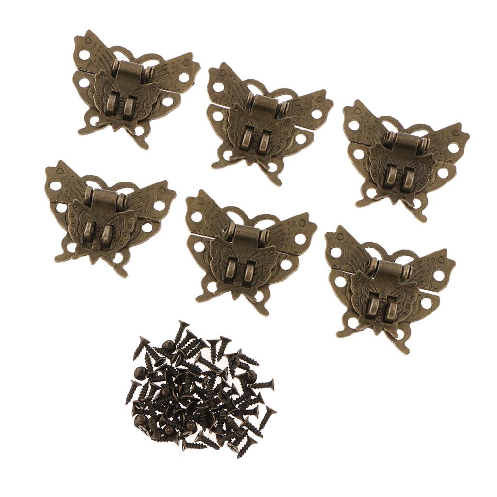 6pcs Antique Butterfly Latch Hasps Hinges with Screws for Wooden Jewelry Box