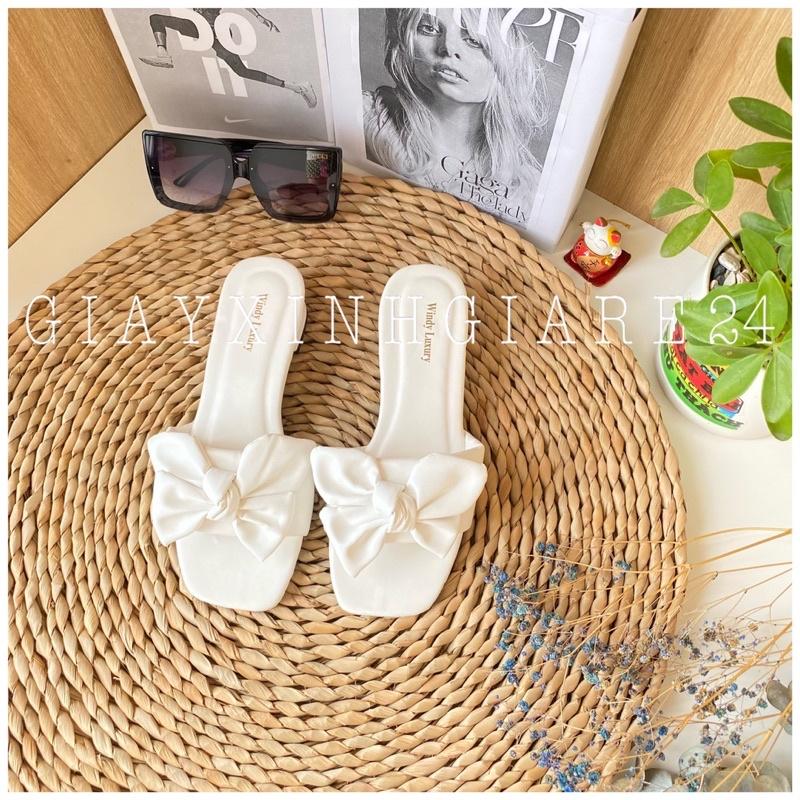 Guốc nơ to GNT đế vuông thấp 3phân