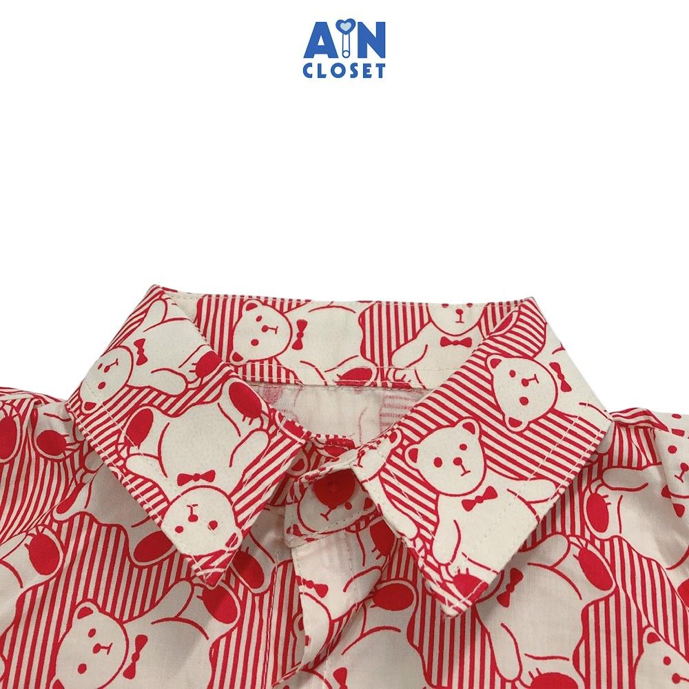 Bộ quần áo ngắn bé trai họa tiết Sơ mi Gấu kẻ đỏ cotton - AICDBTN5MU0U - AIN Closet