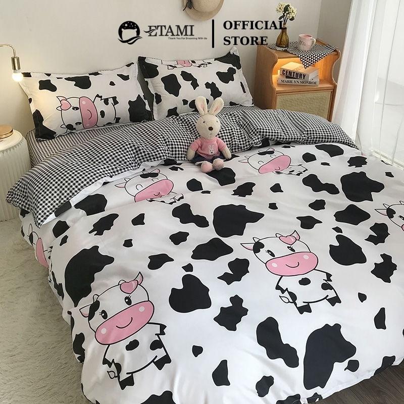 Bộ chăn ga gối đệm cao cấp cotton poly con bò sữa cute miễn phí bo chun drap giường ga trải giường P05