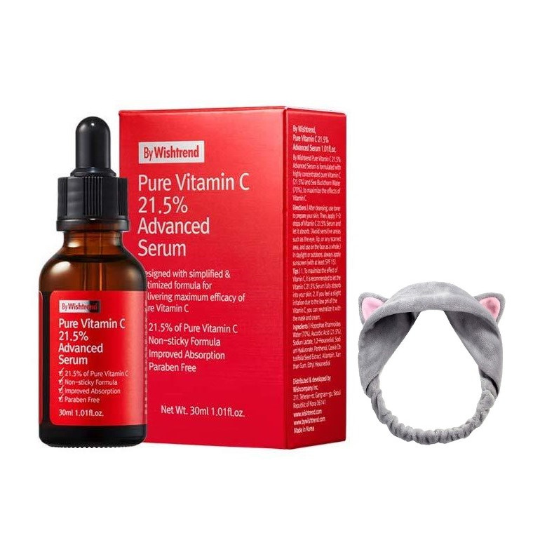 Tinh chất Vitamin C dưỡng trắng da giảm mụn làm mờ vết thâm By Wishtrend Pure Vitamin C 21.5 Advanced Serum 30ml+ Tặng Kèm 1 Băng Đô Tai Mèo Xinh Xắn ( Màu Ngẫu Nhiên)