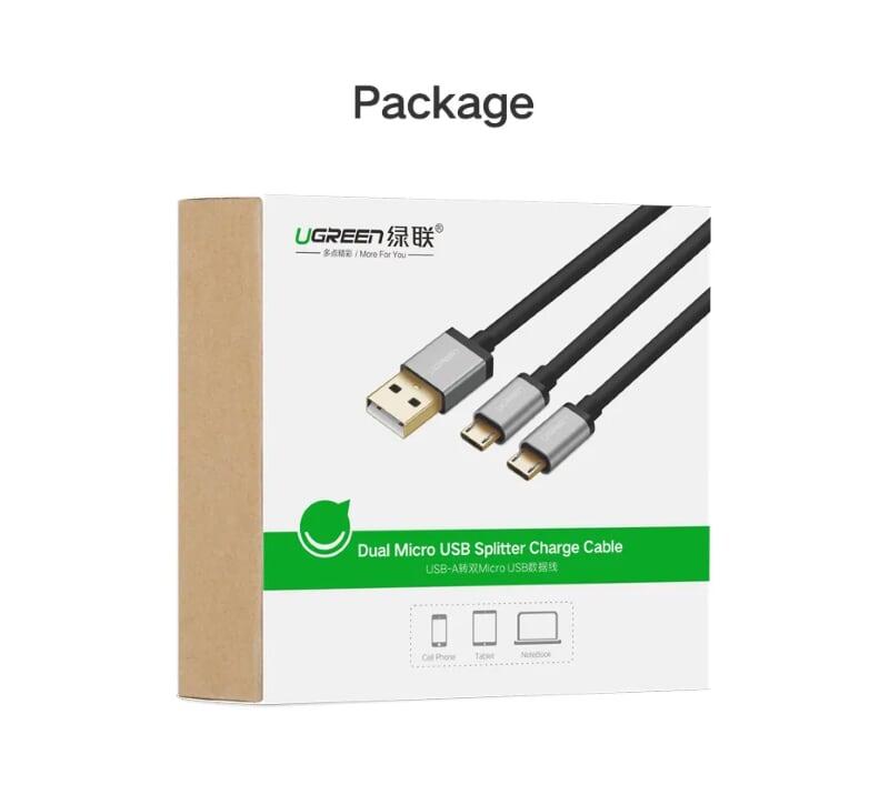 Ugreen UG30571US196TK 0.5m màu xanh Cáp USB-A 2.0 sang Micro USB + USB-C - HÀNG CHÍNH HÃNG