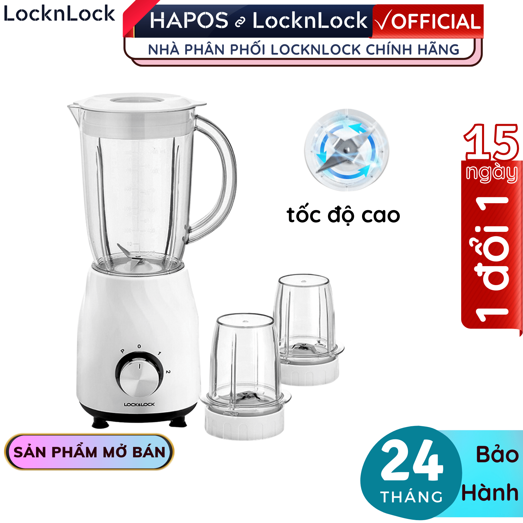 Máy xay sinh tố đa năng Lock&Lock Smart Blender 1.2L EJM462 - Hàng chính hãng, lưỡi bằng thép không gỉ - Hapos