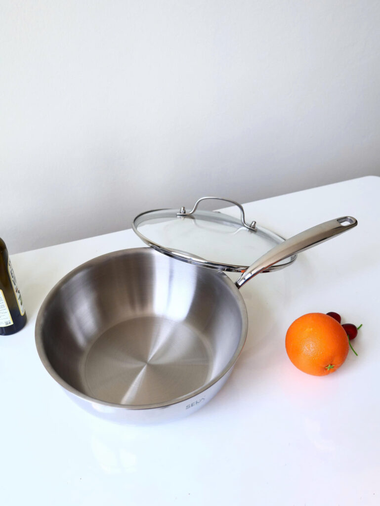 Chảo Inox Sâu Lòng Nanomax Seka 24cm SK-9024 28cm SK-9028 Kèm Vung Kính - 3 Lớp Toàn Diện - Dùng Mọi Loại Bếp - Hàng Chính Hãng