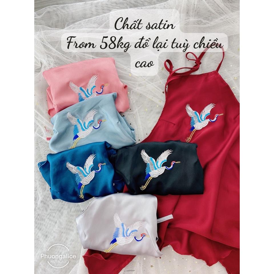 Sét yếm nữ gợi cảm hạc thêu chất satin, đồ ngủ sexy mùa hè- Phuongaliceshop