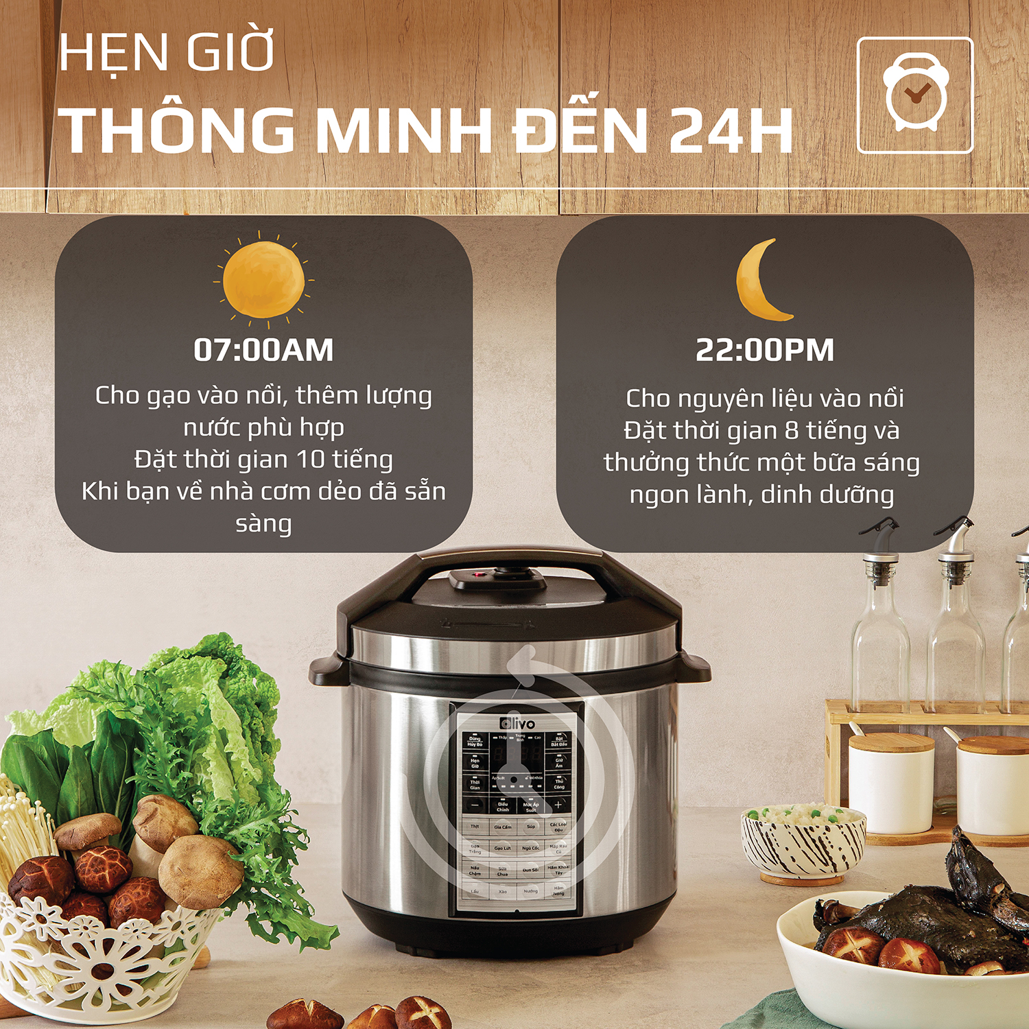 Nồi áp suất điện Olivo PC60 - 16 chức năng - 6 lít - 1.000W - BH 2 năm