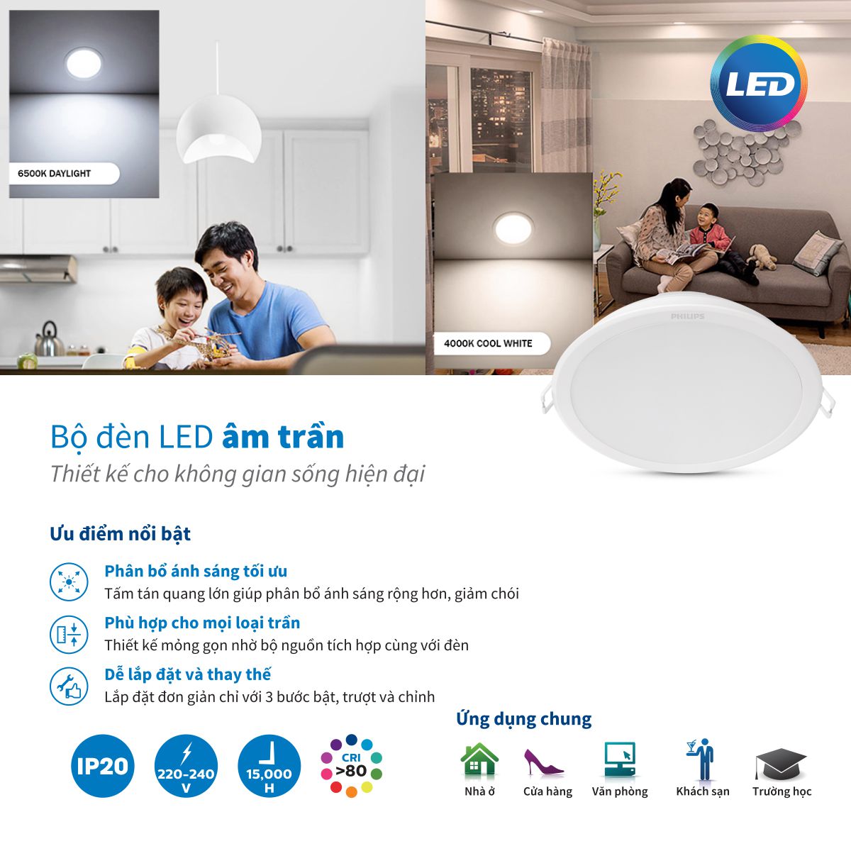 Bộ đèn LED Downlight Meson G3 PHILIPS 220V-240V - Ánh sáng đồng đều, giá cạnh tranh - Hàng Chính Hãng