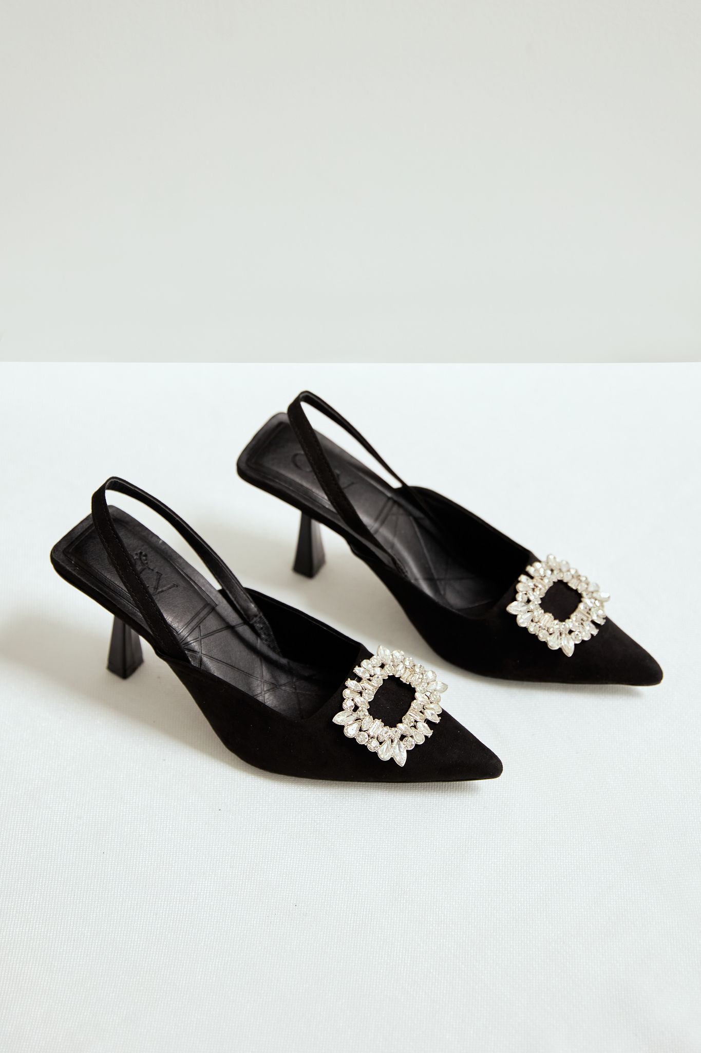 OLV - Giày Rhinestone Decor Slingback Heels