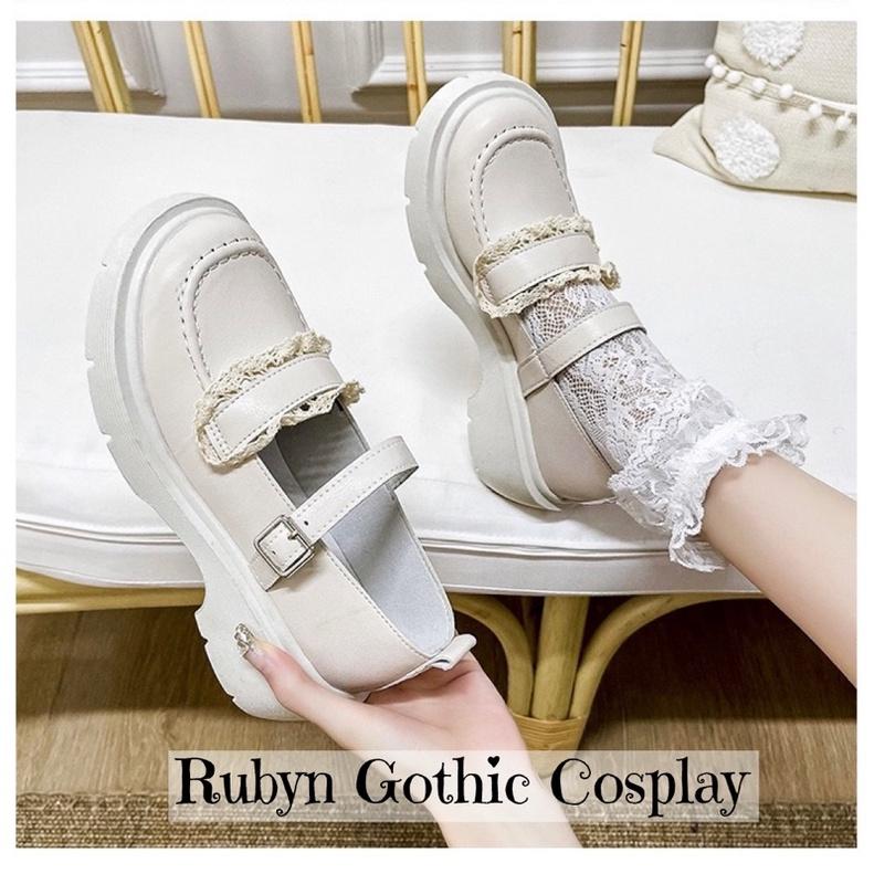 Giày Lolita phối ren siêu xinh đế cao 5cm ( màu Trắng và Đen ) size 35 - 40