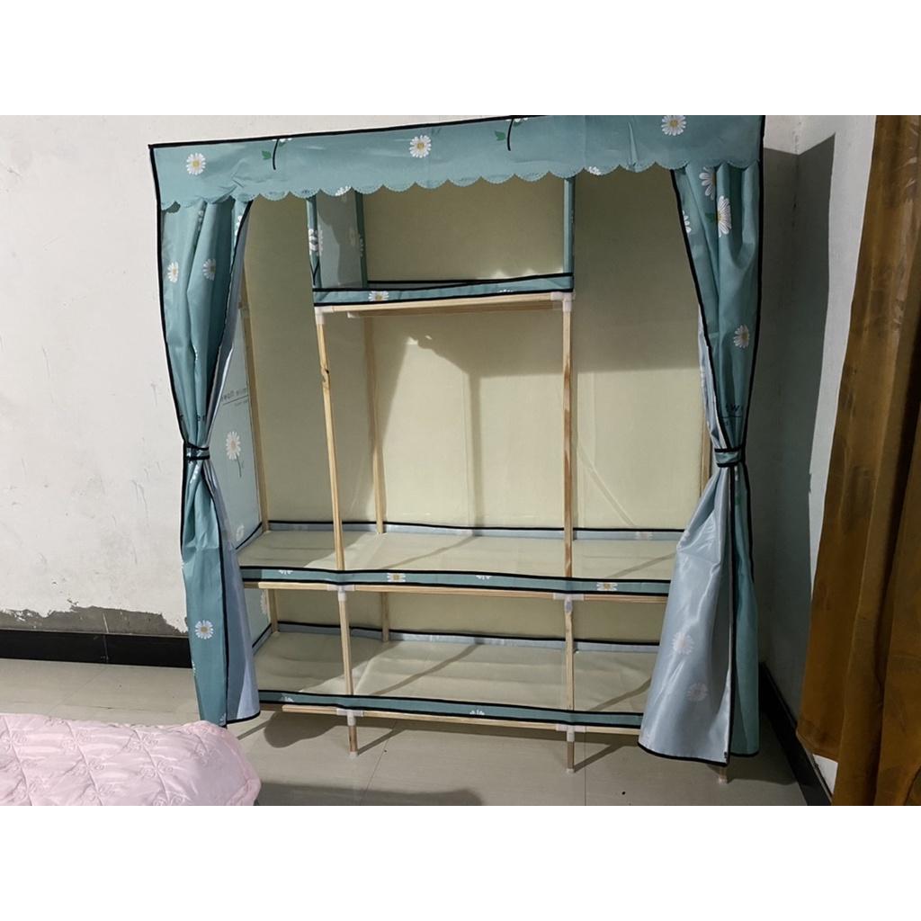 Tủ vải đựng quần áo khung gỗ đựng quần áo 4 buồng loại 1 gỗ bọc nhựa không ẩm mốc