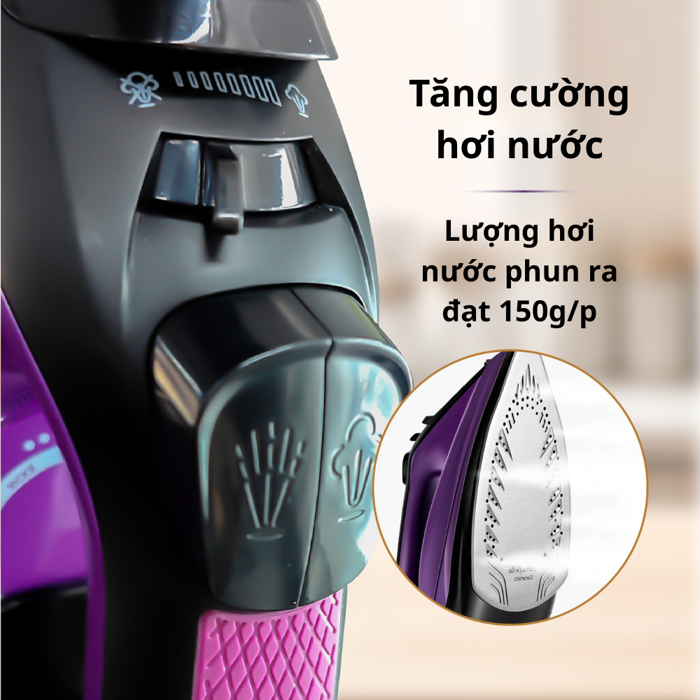 Bàn là, bàn ủi hơi nước cầm tay Lumabella LB-61013 công suất 2200W, mặt bàn ủi chống dính sử dụng với mọi vải - HÀNG CHÍNH HÃNG