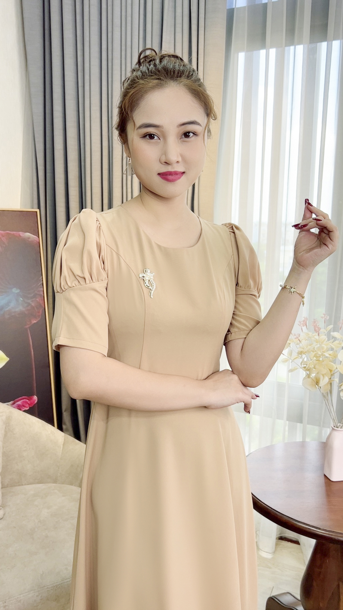 Đầm Đi Tiệc [ Linh Trà ] (TM 411) Cao Cấp Vải Chéo Ý Tay Ngắn Siêu Xinh Quý Phái Sang Trọng Đi Làm