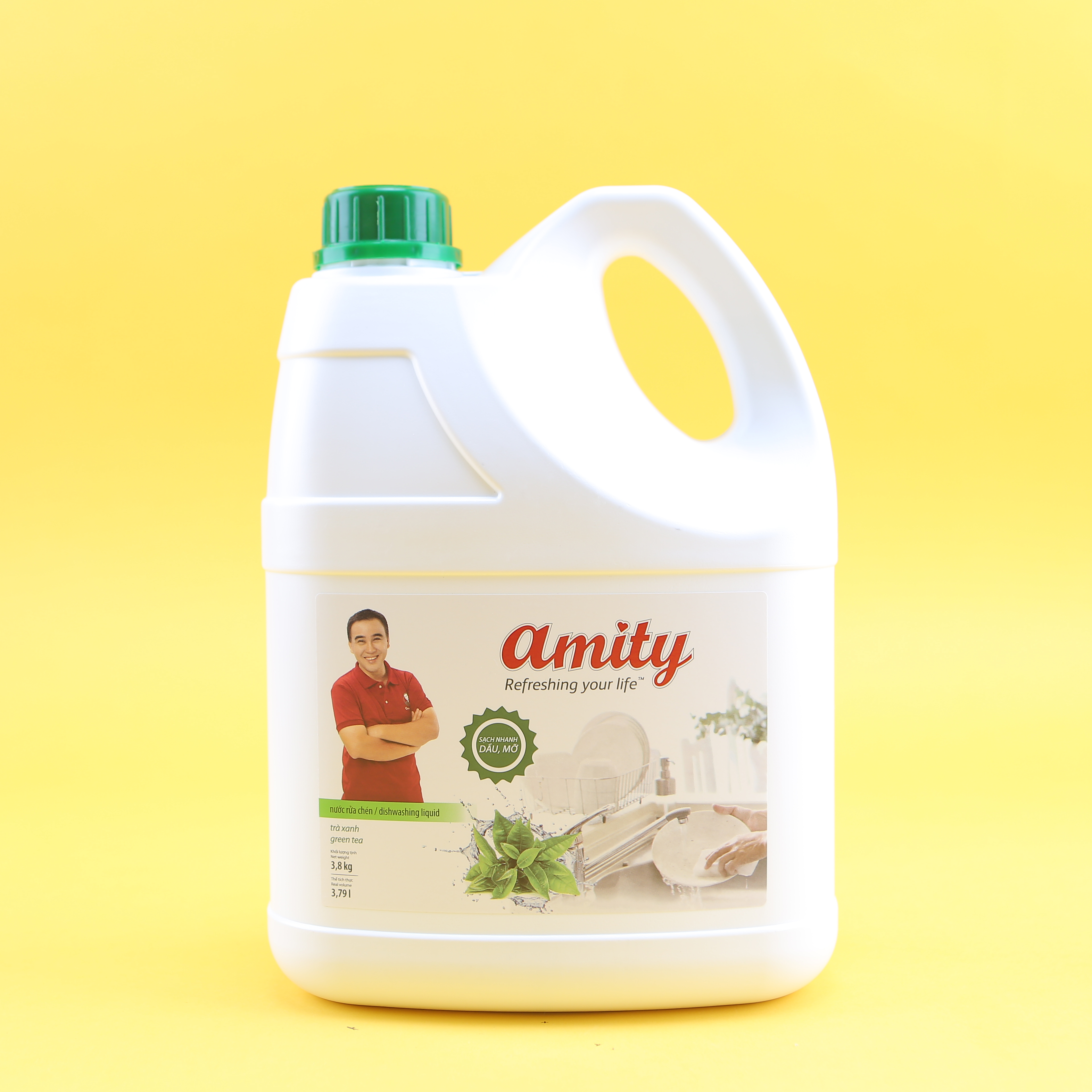 Nước Rửa Chén Amity Hương Trà Xanh Khử Sạch Mùi tanh Can 3,8kg