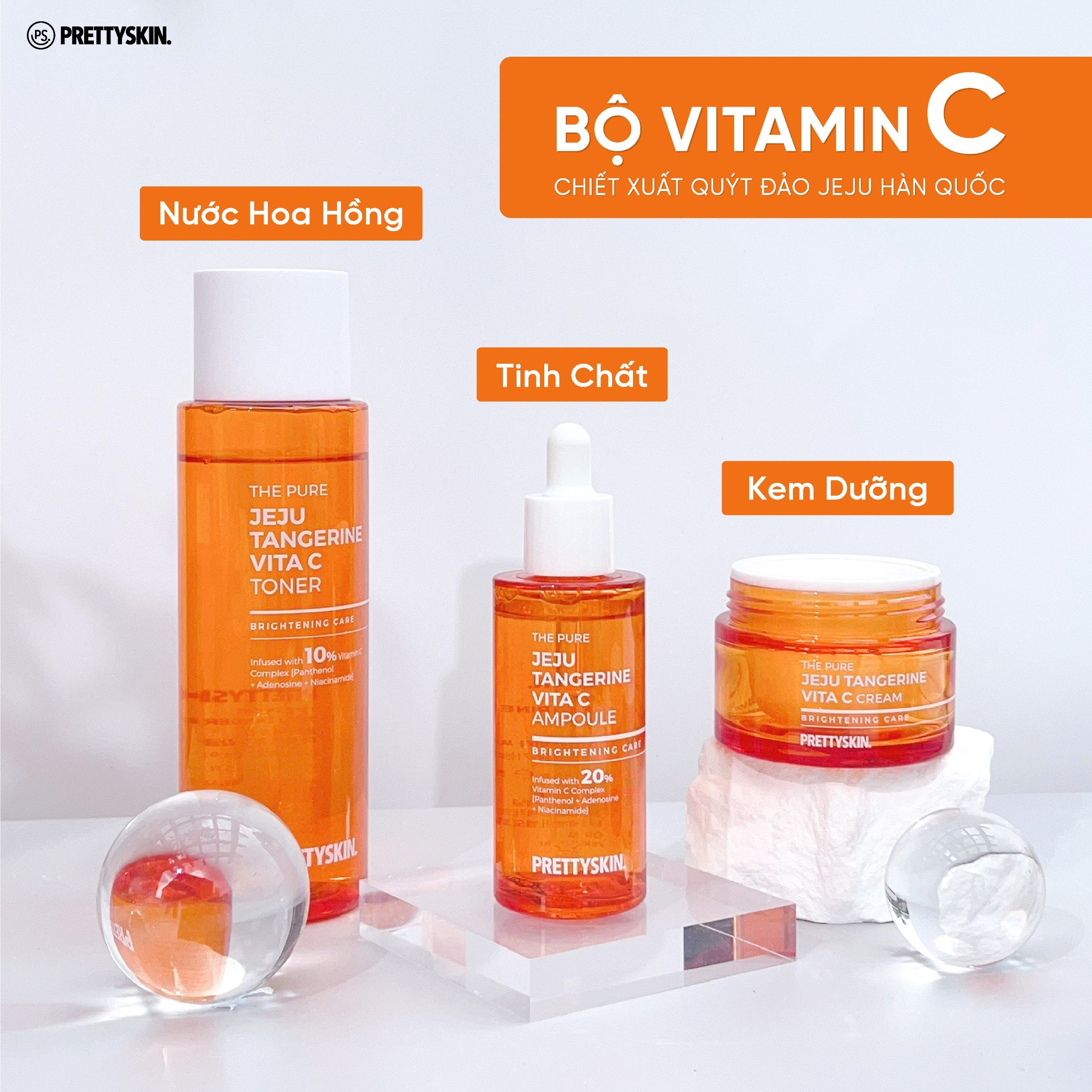 Nước hoa hồng dưỡng trắng, phục hồi da Vitamin C Prettyskin, Toner Pretty Skin The Pure Jeju Tangerine cấp ẩm làm dịu