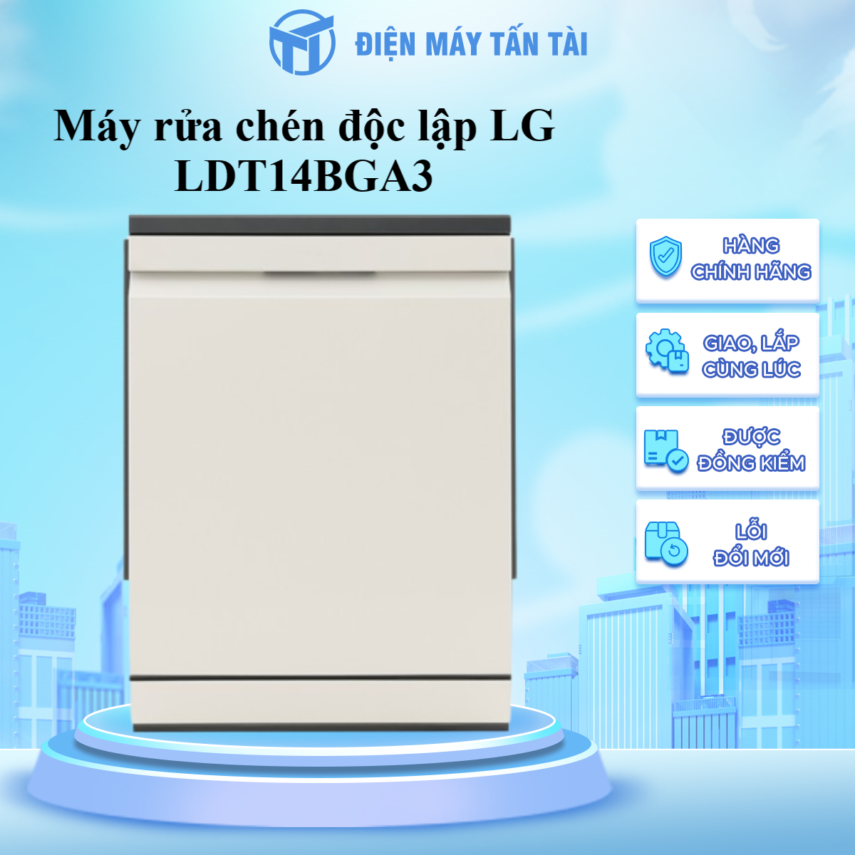 Máy rửa bát chén LG LDT14BGA3 - Sức chứa 14 bộ chén đĩa - 10 chế độ rửa đa dạng - Hàng chính hãng