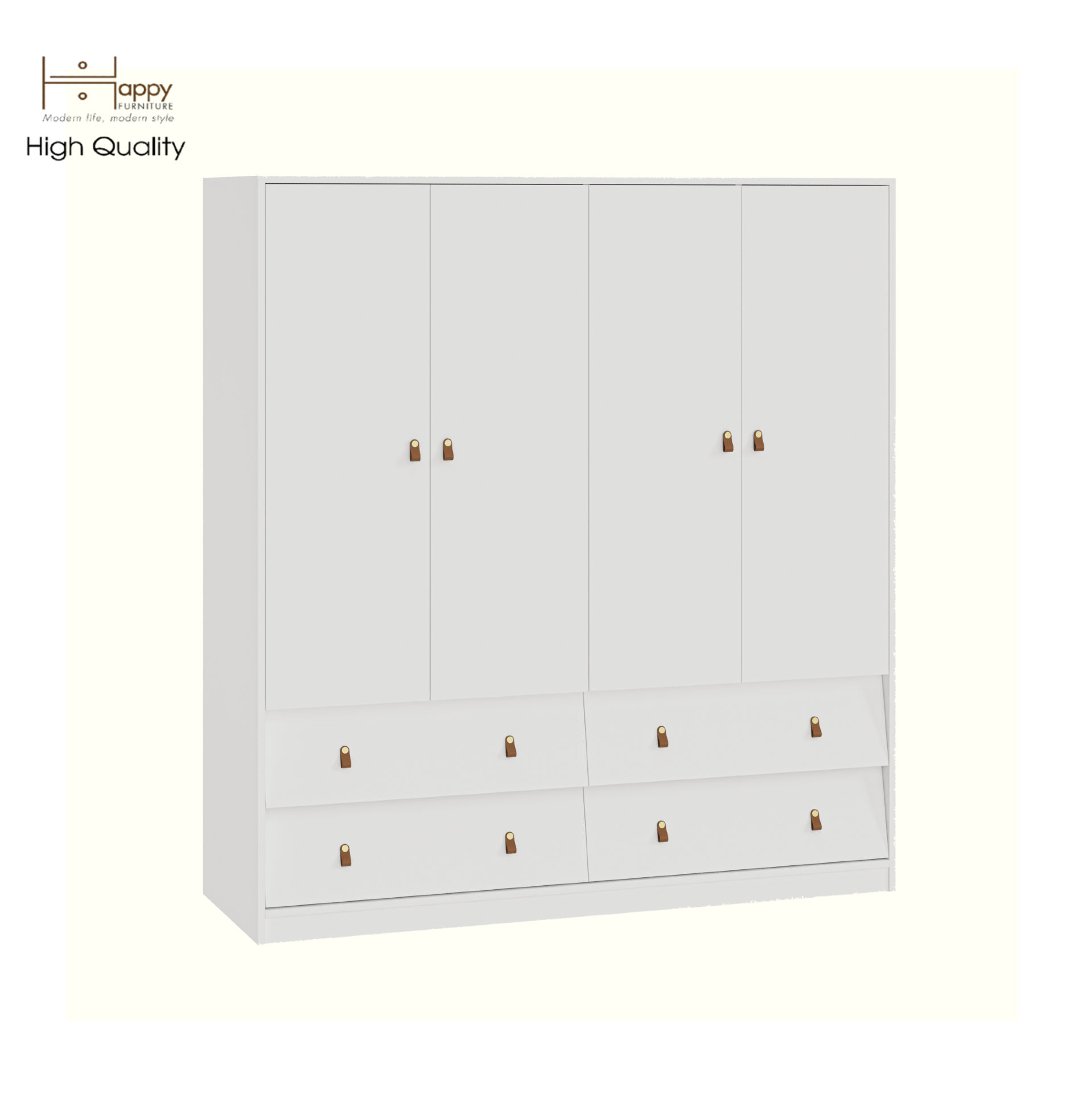 HAPPY FURNITURE , Tủ quần áo 4 cửa mở 4 ngăn kéo - CALYN , TCM_254 , 160cm x 54cm x 174cm DxRxC