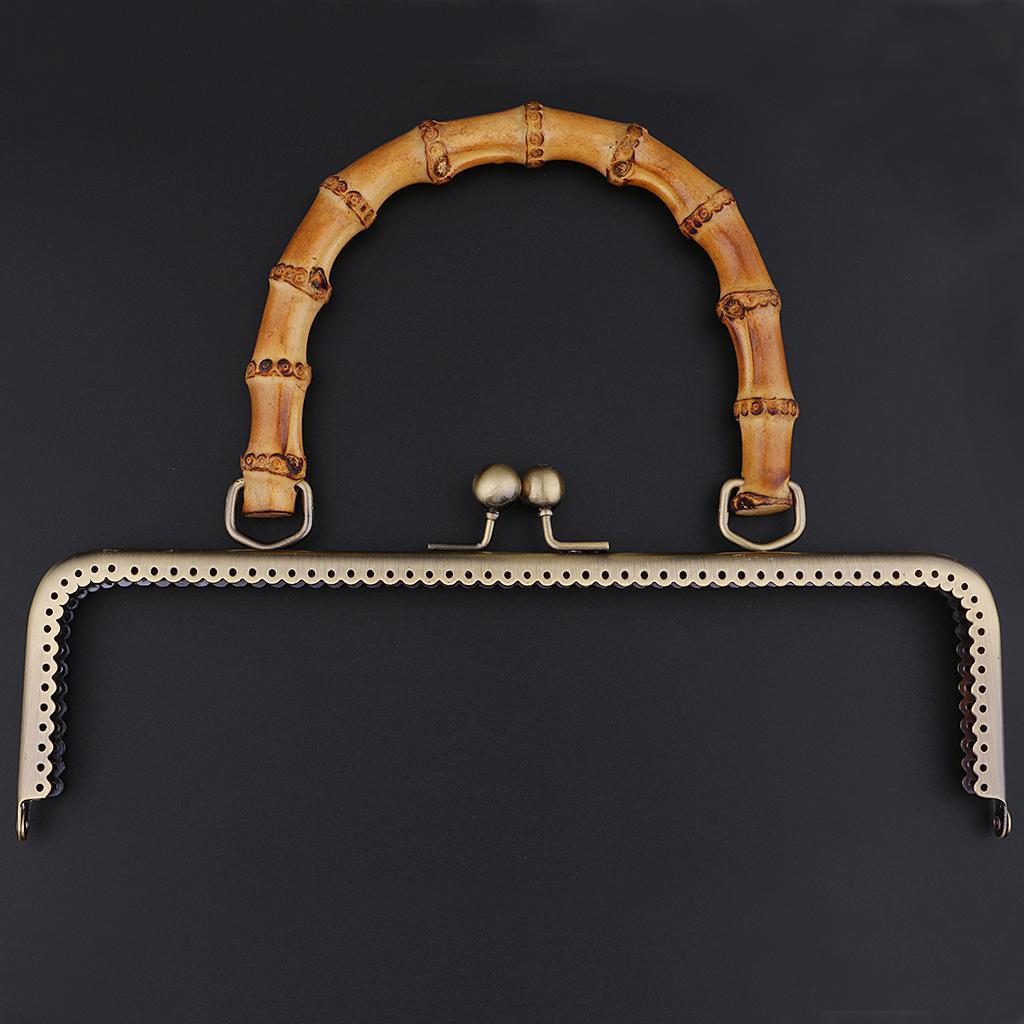 2pcs Bag Closure Clips Metal Bags Bag Hanger Bamboo Handle 25cm + 27cm for DIY Handbag Purse, Bronze