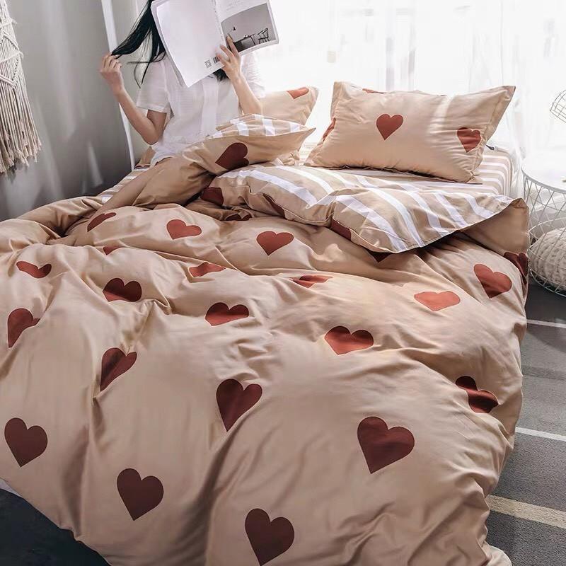 Bộ chăn ga Cotton Poly tim đỏ - mẫu mới phong cách Hàn Quốc