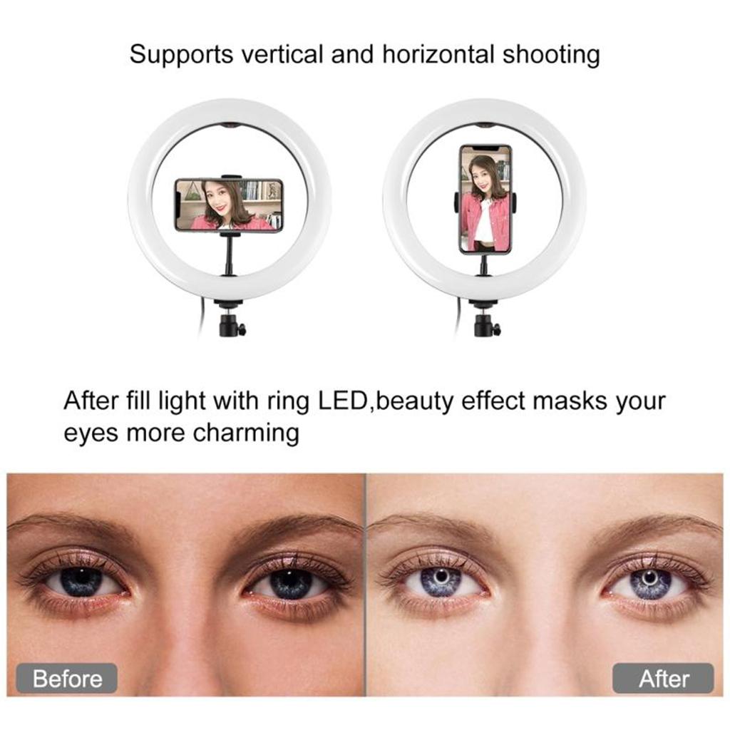 Đèn LED 10.2 inch/ 26cm có thể điều chỉnh độ sáng hỗ trợ quay video ban đêm đi kèm kẹp cố định điện thoại