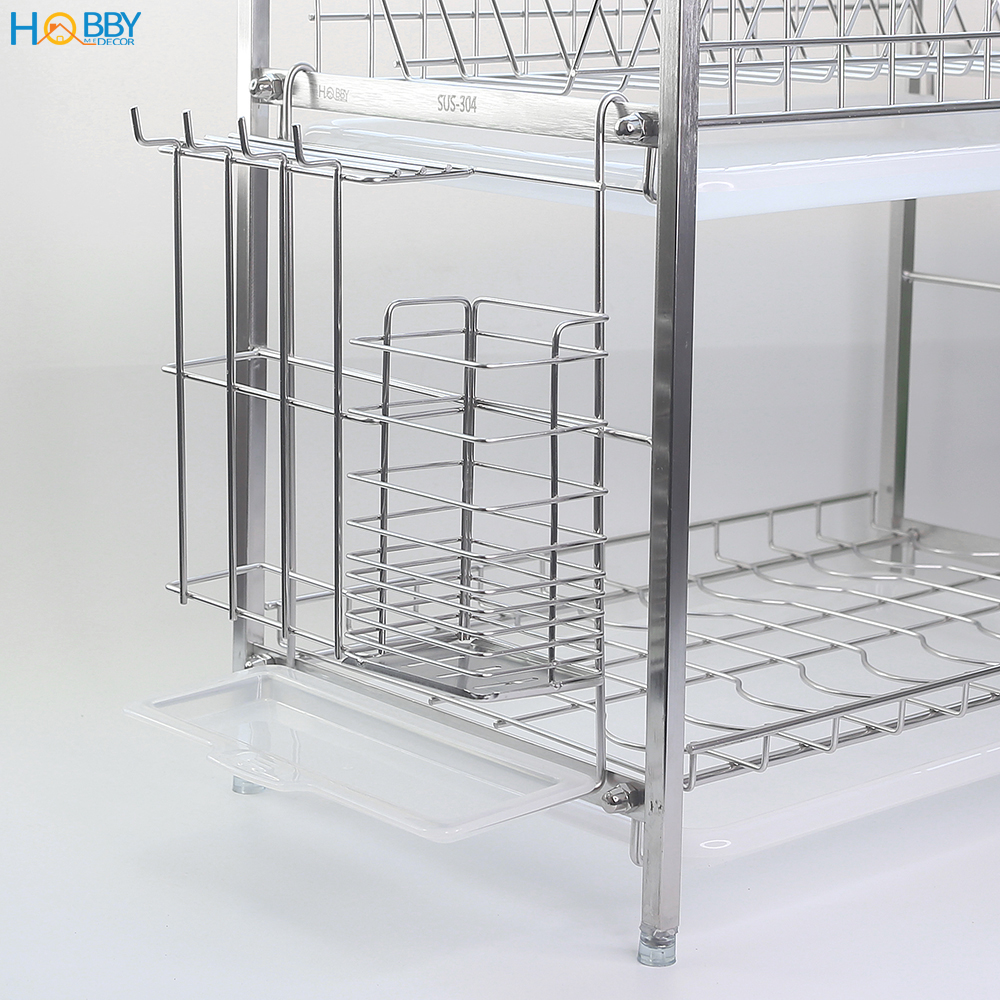 Kệ đựng chén bát 2 tầng Inox 304 cao cấp HOBBY KC2F - tất cả trong 1 kệ chén - mẫu 2 tầng