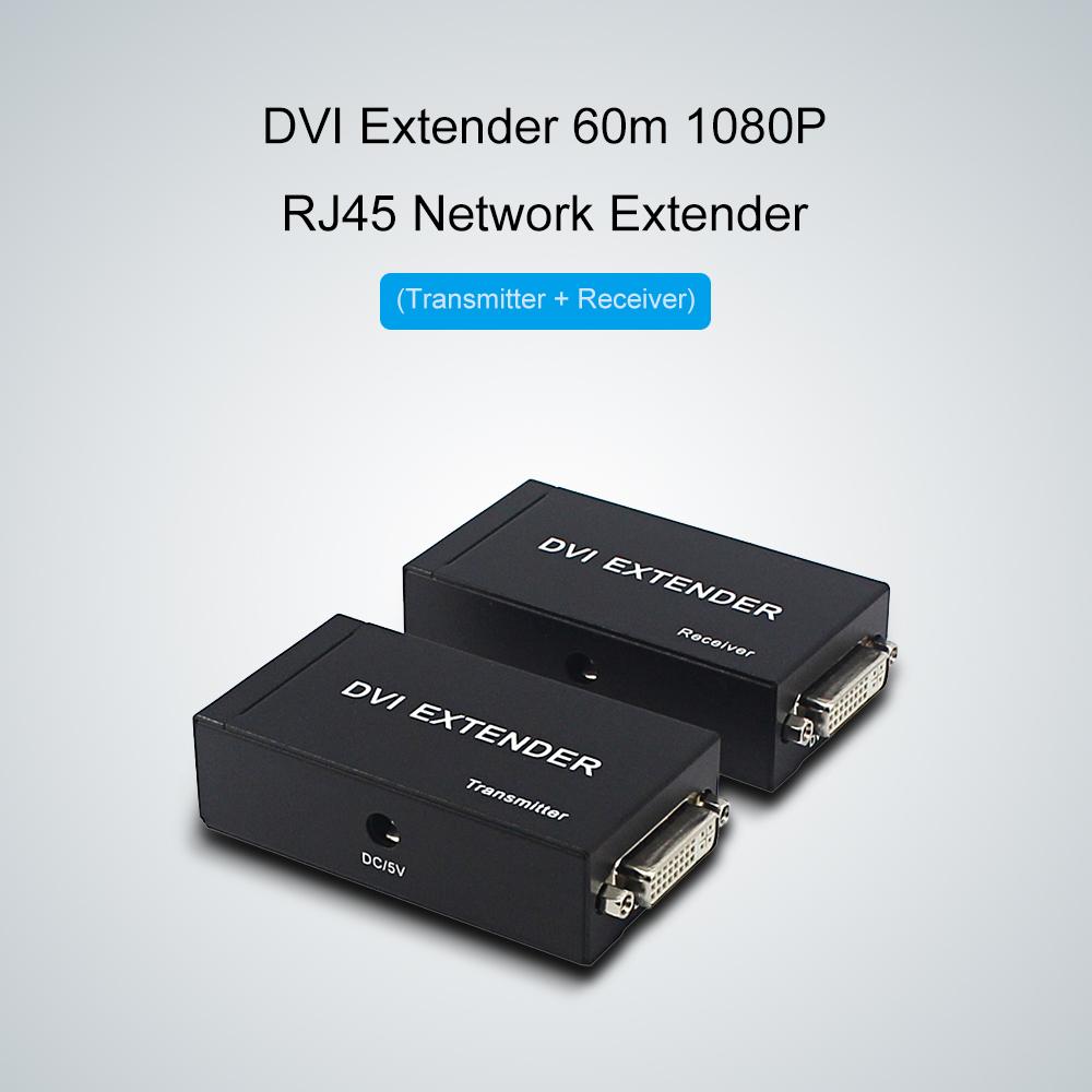 DVI Extender 60m 1080P Over Single Cat-6e/Cat-6 Ethernet Cable Extensor RJ45 Network Extender US Plug(Transmitter +