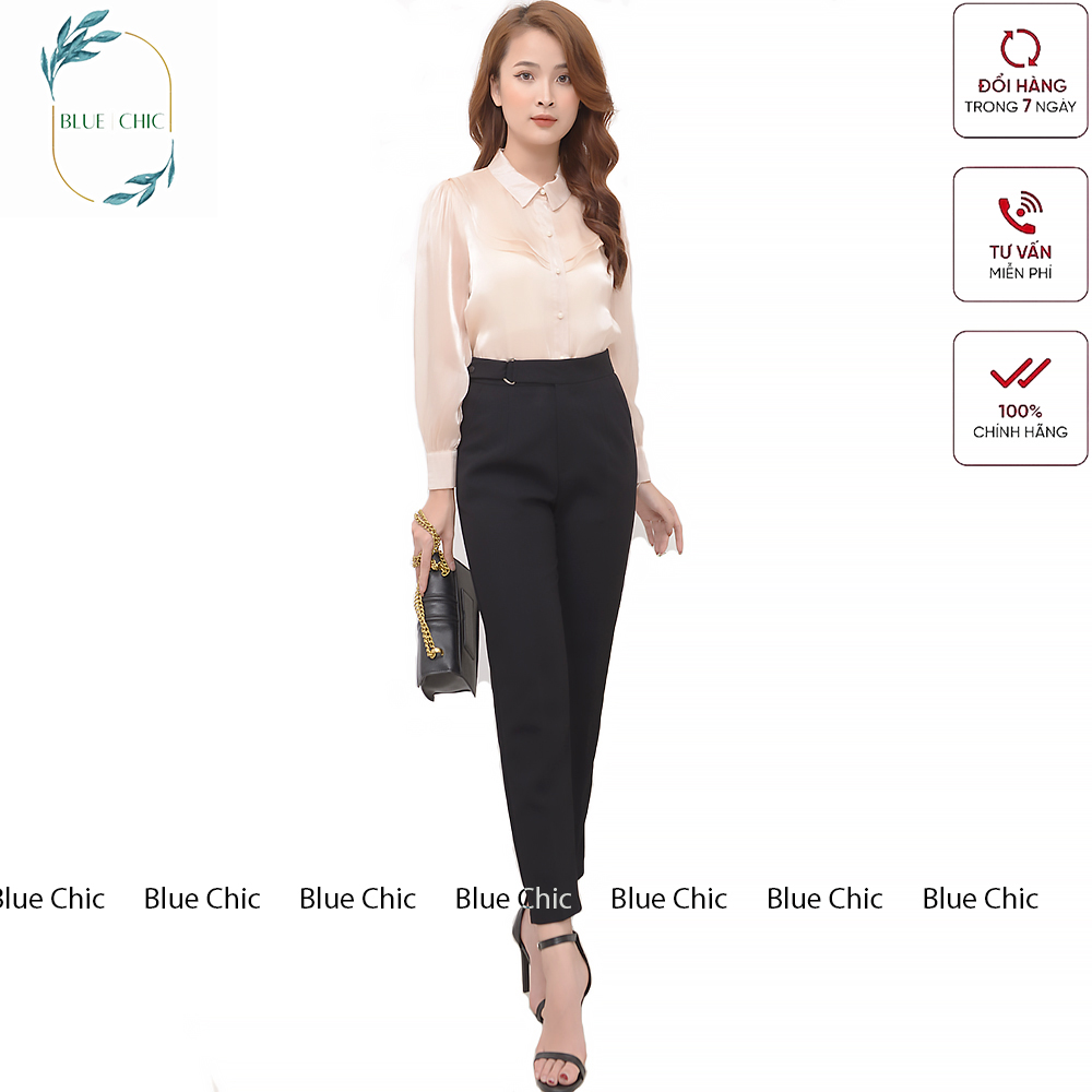 Quần baggy nữ Blue Chic cạp cao khuyên chữ D chất vải Vitex đồ công sở cao cấp form dáng chuẩn