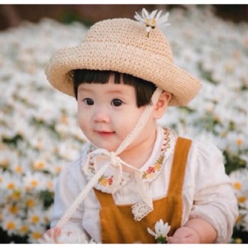 Mũ cói phong cách Hàn Quốc siêu xinh cho bé