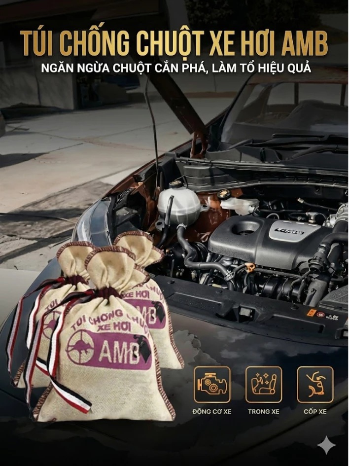 Túi chống chuột AMB chính hãng, đuổi chuột ô tô hiệu quả, ngăn chuột cắn dây điện