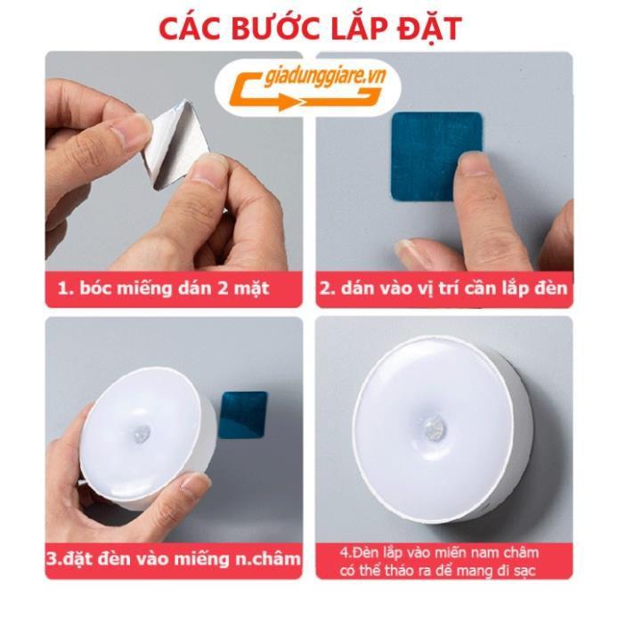 Đèn LED CẢM ỨNG chuyển động thông minh tự động bật tắt đèn ngủ cảm biến nhạy sử dụng pin sạc USB dùng dán tường đa năng