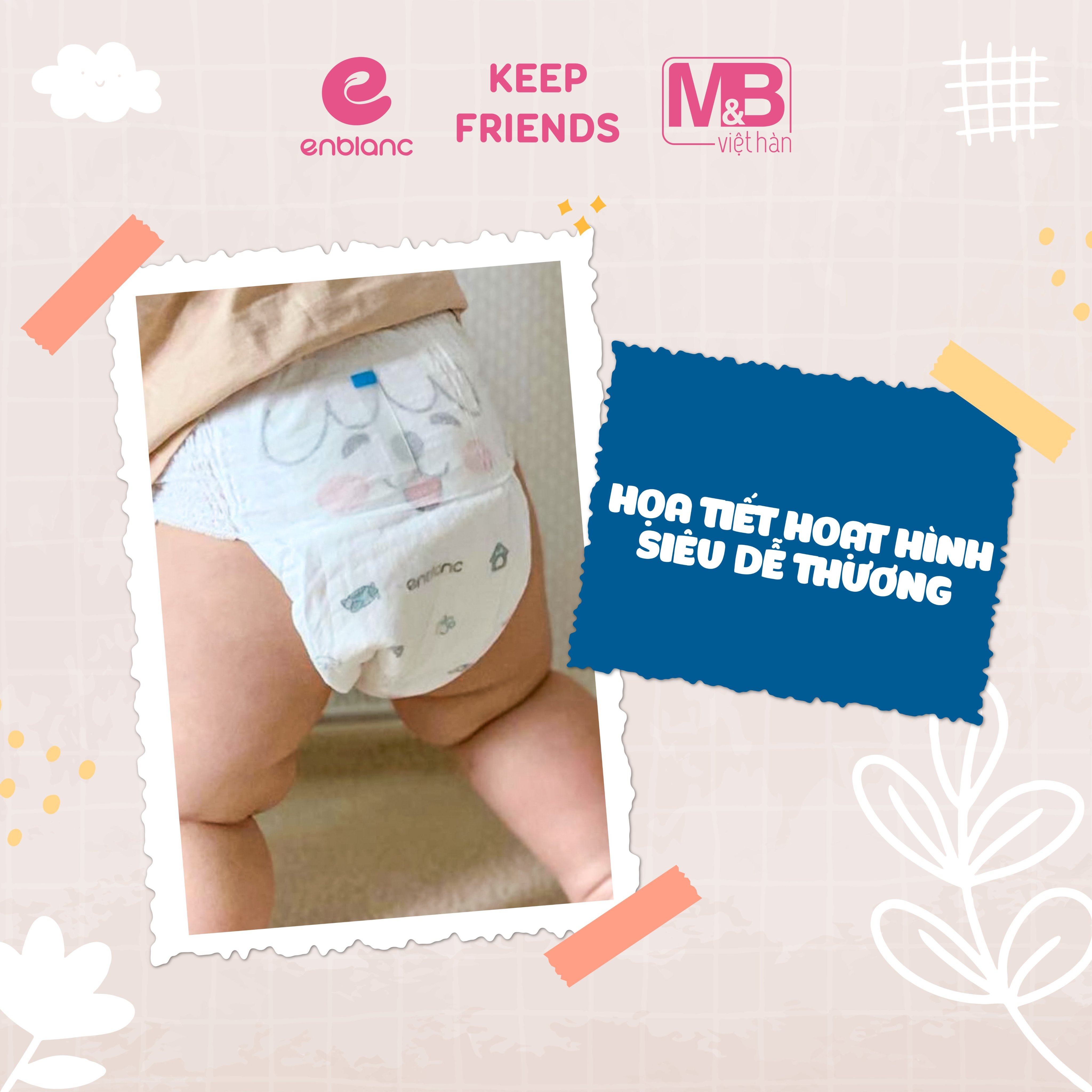 Combo 2 Bịch Tã Bỉm Quần Hàn Quốc ENBLANC KEEP FRIENDS Mỏng Nhẹ 2mm, Chống Tràn, Thấm Hút Nhanh Cho Bé Trai Size XL 22 Miếng