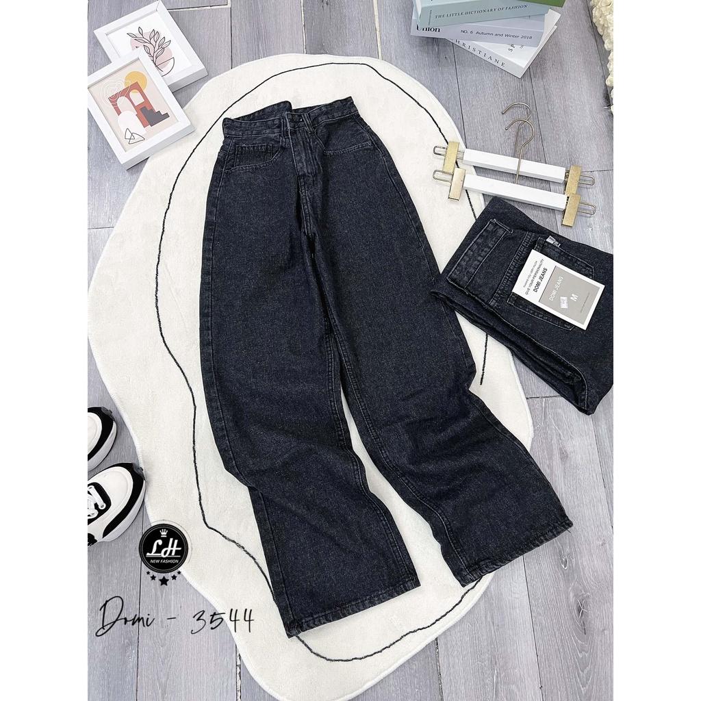 Quần jean nữ ống rộng, quần bò màu xám đen muối tiêu trơn lưng cao đơn giản  Lê Huy Fashion MS 3544