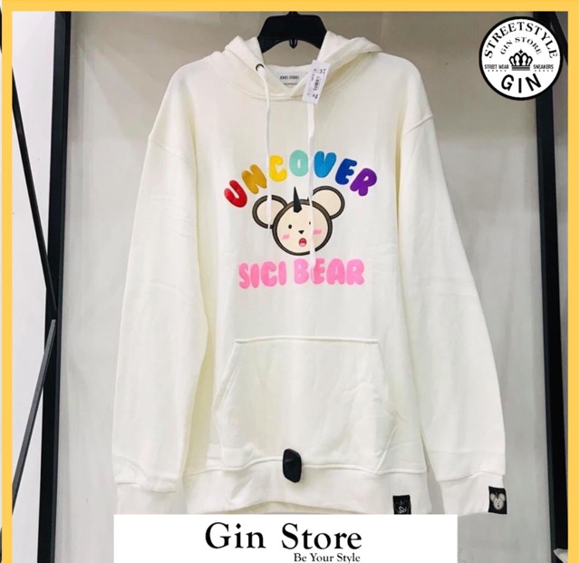 Áo hoodie Uncover SiCi Gấu Full Tag Trắng Đen - Gin Store
