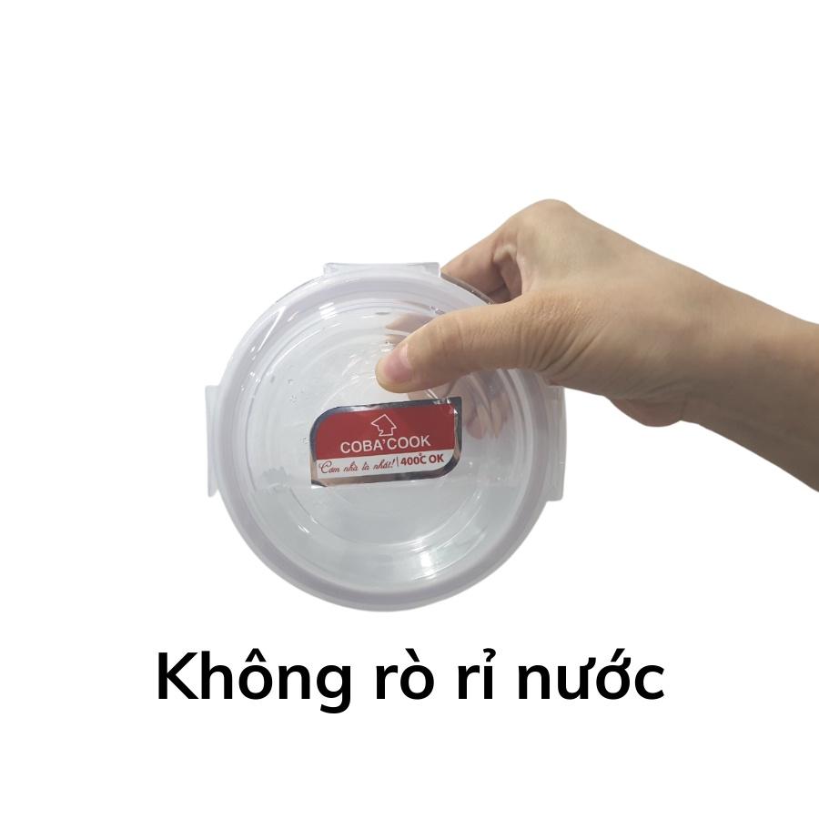 Bộ hộp đựng cơm thủy tinh chịu nhiệt hộp trữ thức ăn COBA'COOK 2 hộp tròn 640ml và 1 túi giữ nhiệt - CCR62BS