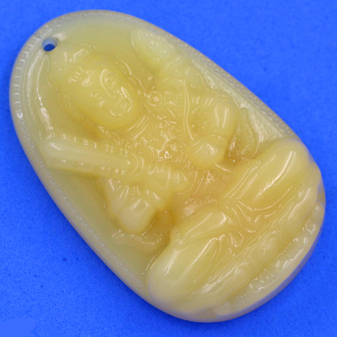 Mặt Phật Hư không tạng đá thạch anh vàng 4.3 cm kèm móc và dây chuyền inox vàng, Mặt Phật bản mệnh