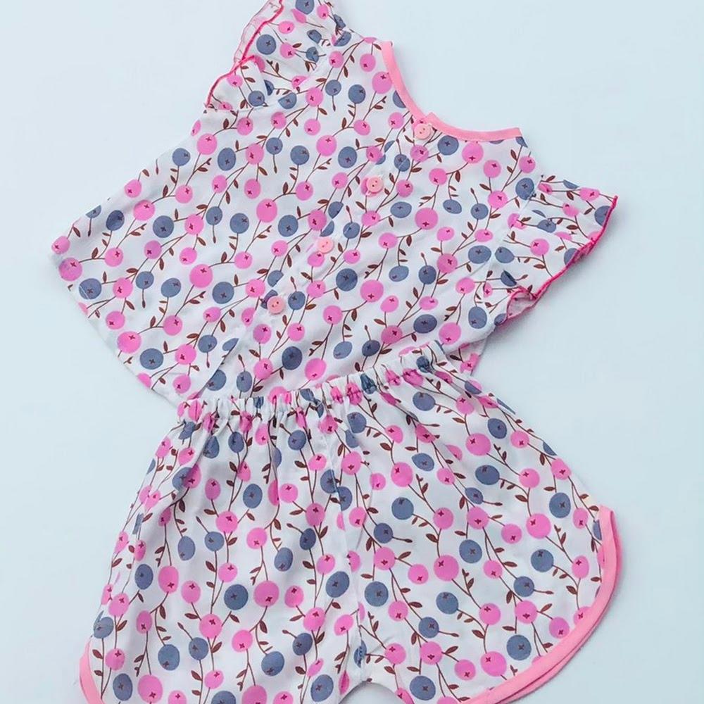 Bộ quần áo ngắn bé gái Họa tiết Quả việt quất hồng - AICDBGK9S9QQ - AIN Closet