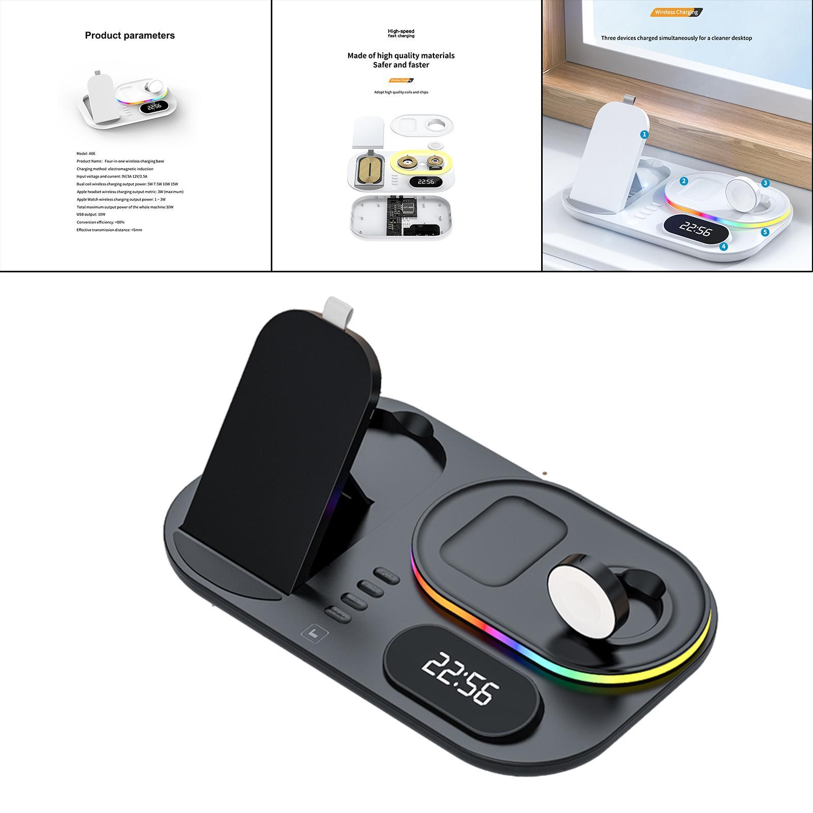 3 IN 1 Wireless Charger Stand Fast Charging Dock Adjustable Black
