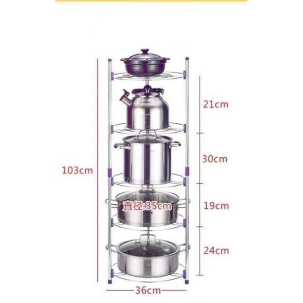 KỆ ĐỂ XOONG NỒI CHẢO 5 TẦNG INOX DÀY DẶN