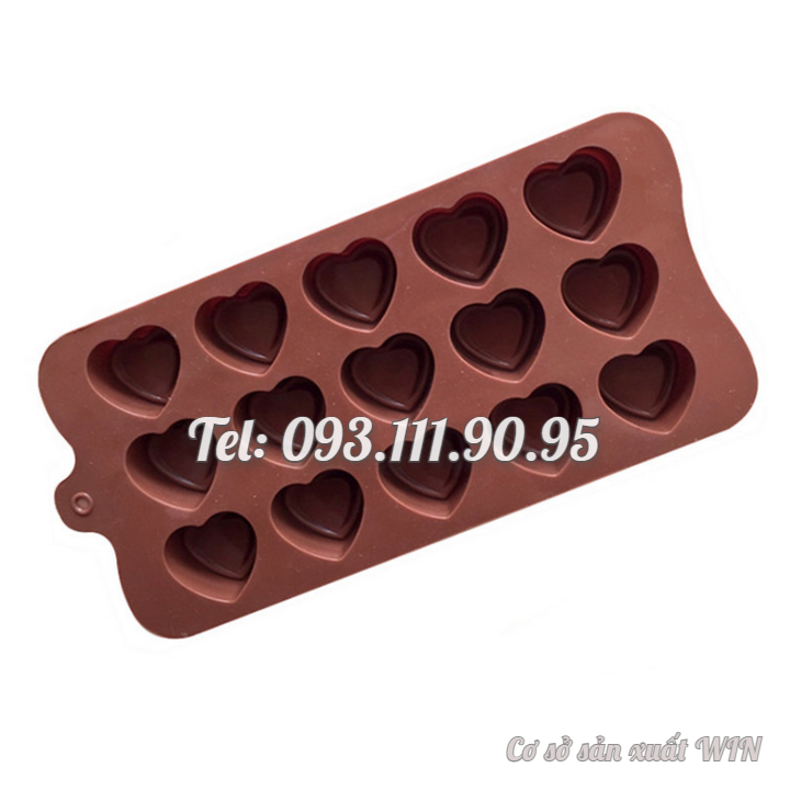 Khuôn silicon làm rau câu, socola 15 hình trái tim kép – Mã số 1593