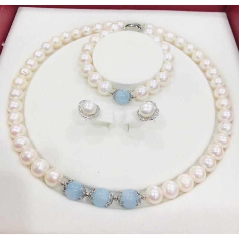 Bộ Trang Sức Bạc 925 Mix Đá Xanh Lam Sang Trọng - Trường Thịnh Ngọc Trai