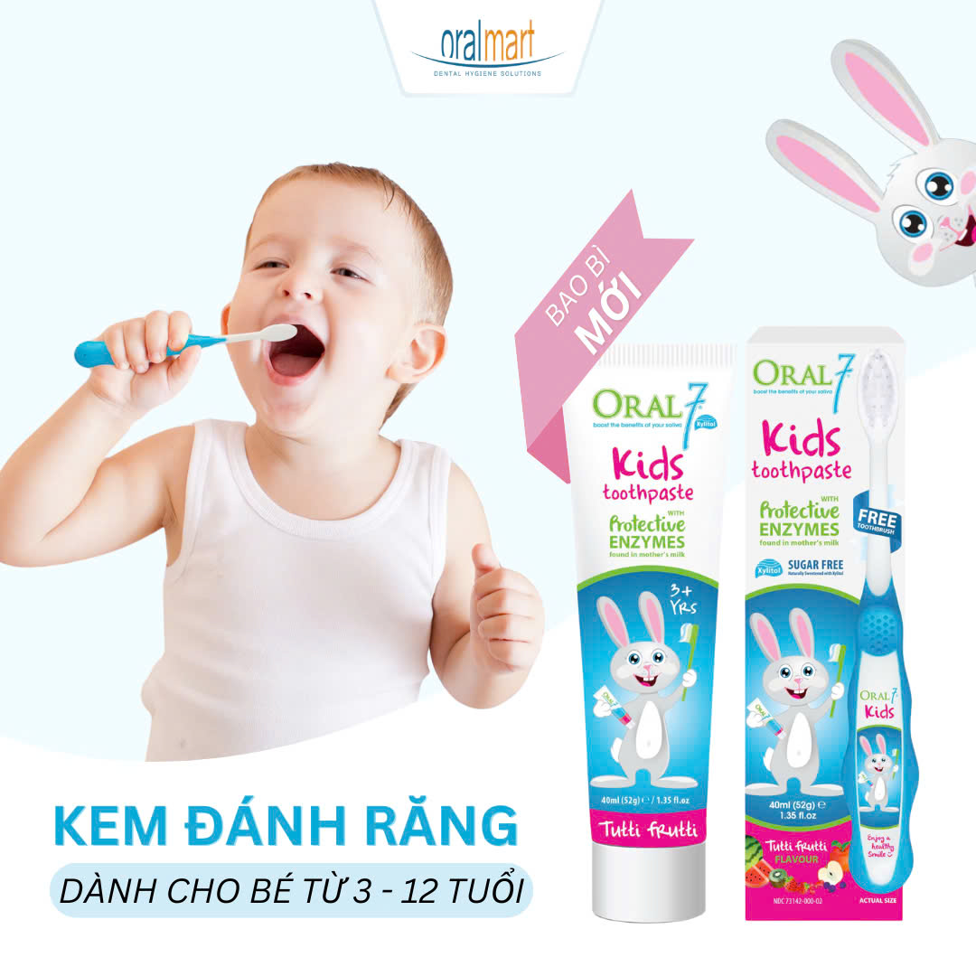 Kem Đánh Răng Oral7 Tiny Teeth Kèm Bàn Chải Ngón Tay – An Toàn Khi Nuốt (3 Tháng–3 Tuổi) - Nhập Khẩu Anh