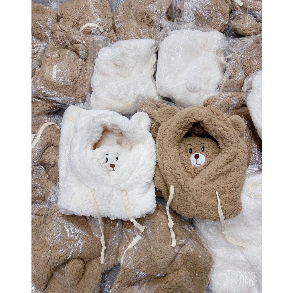 Mũ bông lông cừu tai gấu bịt mặt kèm khăn quàng cổ phong cách ulzzang Hàn Quốc mùa đông ấm áp
