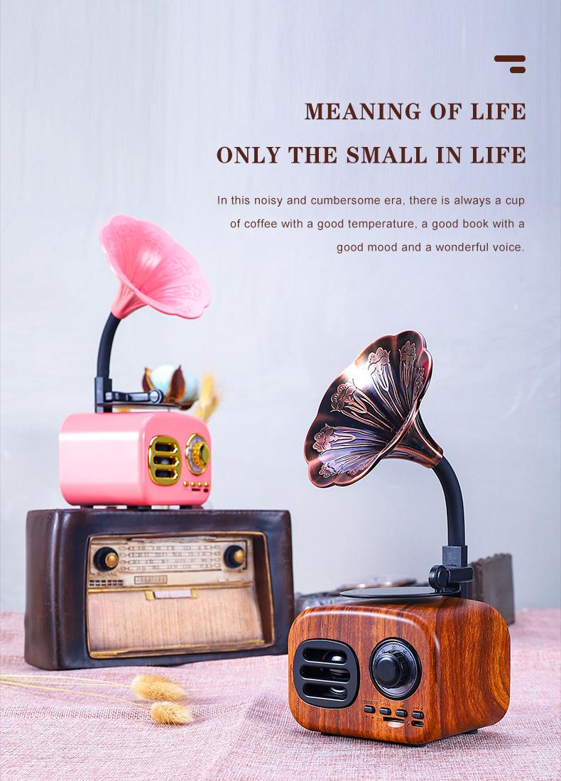 Loa Bluetooth Retro Wood Hộp di động Di động không dây loa mini ngoài trời cho hệ thống âm thanh tf fm radio music mp3 loa siêu trầm Color: Pink