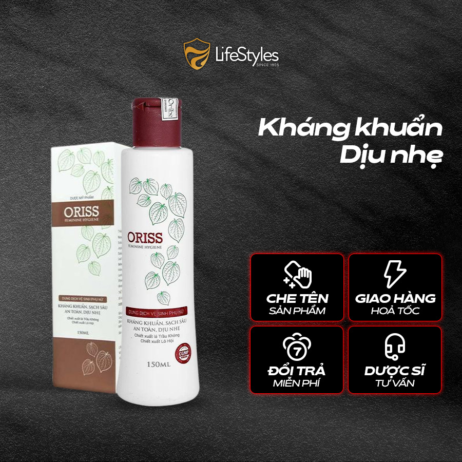 Dung dịch vệ sinh phụ nữ Oriss chiết xuất trầu không kháng khuẩn khử mùi làm sạch dịu nhẹ 150ml
