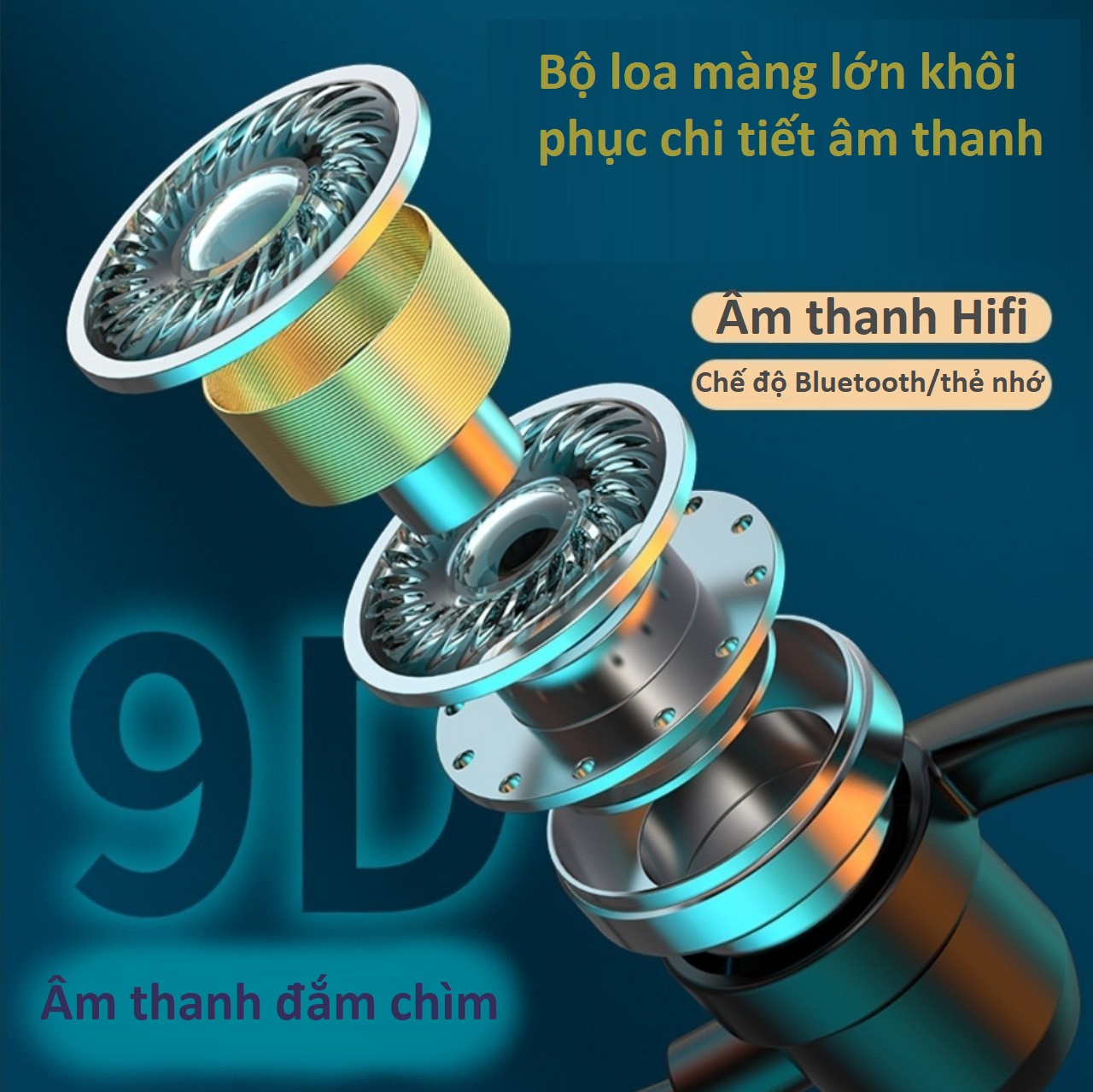 Tai Nghe Bluetooth  Thể Thao Quàng Cổ 5.2   Có Đèn Pin , Có Led Báo % Pin , Pin 1000mAh Nghe Nhạc - Đàm Thoại 80 - 100 Giờ , Hỗ trợ Khe Cắm Thẻ Nhớ .