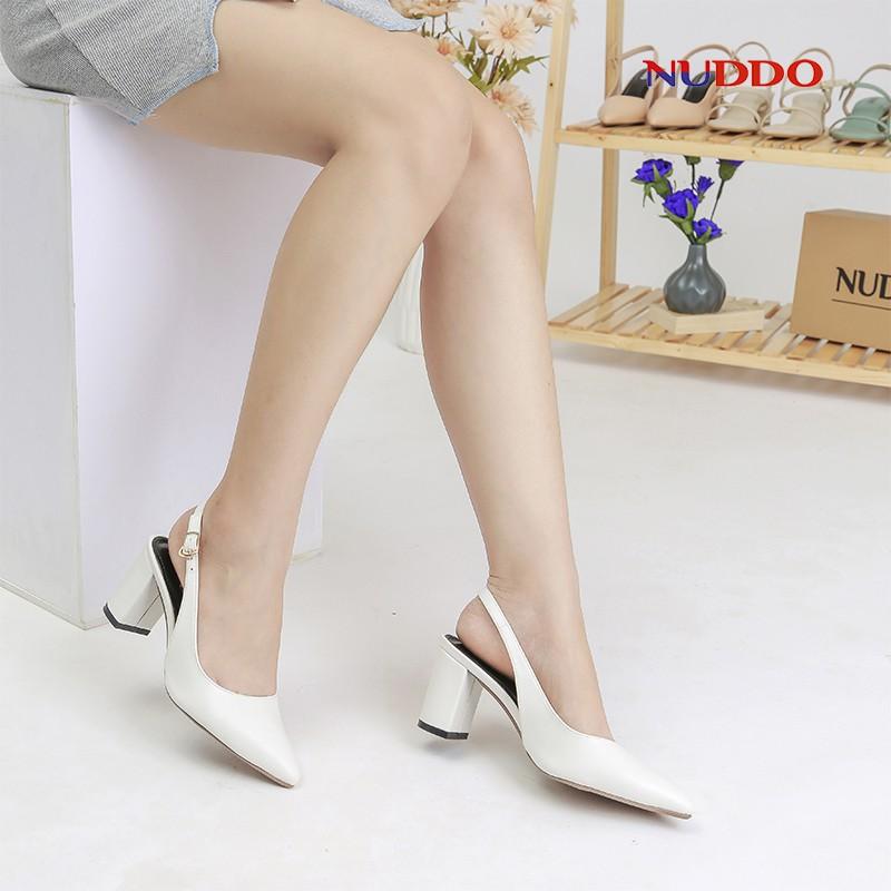 Giày slingback cao gót nữ Nuddo cao cấp gót vuông mũi nhọn 7p da mềm fom dáng chuẩn